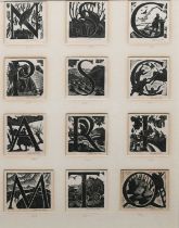 Φ Clare Leighton (1898-1989) Twelve drop-caps, comprising N, S, G, P, S, C, A, R, I, M, T and Q Each