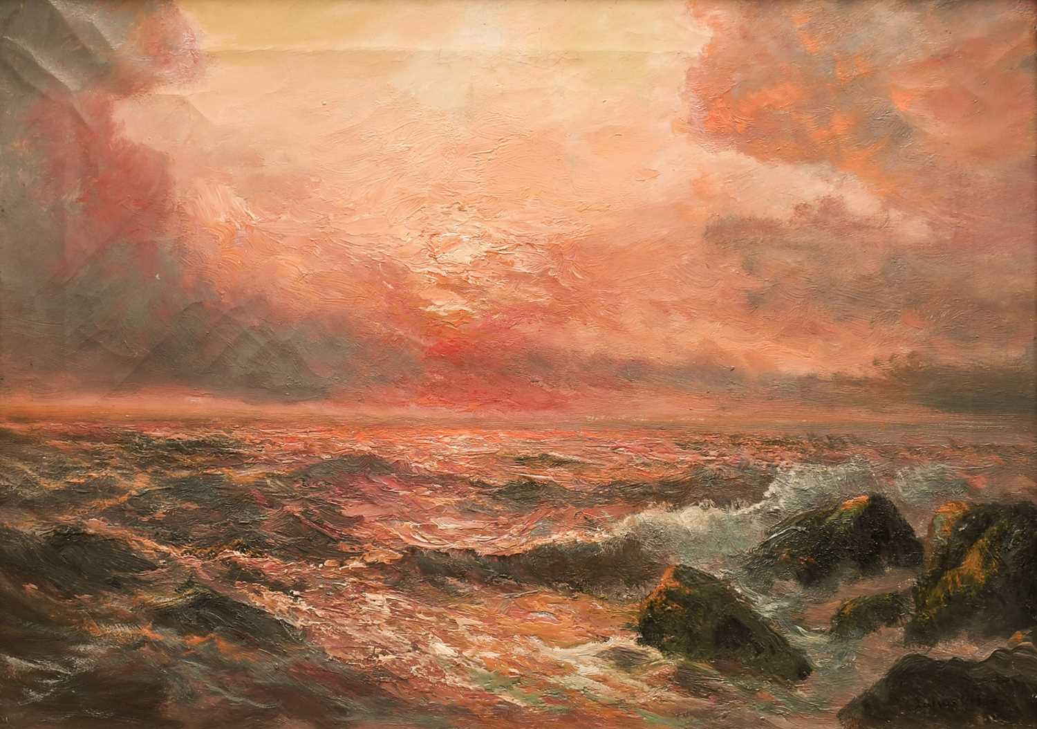 Julius Olsson RA (1864-1942) The sea at sunset Signed Julius Olsson (lower right) Oil on canvas 51.8