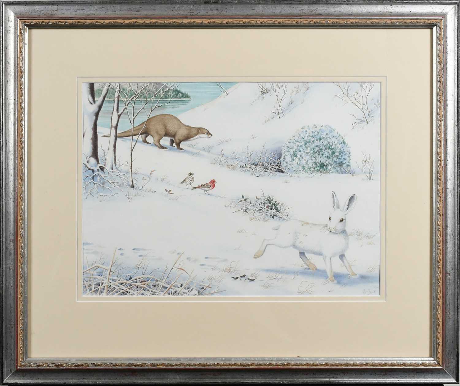 Φ Peter Barrett (b.1935) Cheetahs in the savanna; A hare and otter in a winter landscape; Animal - Image 5 of 12