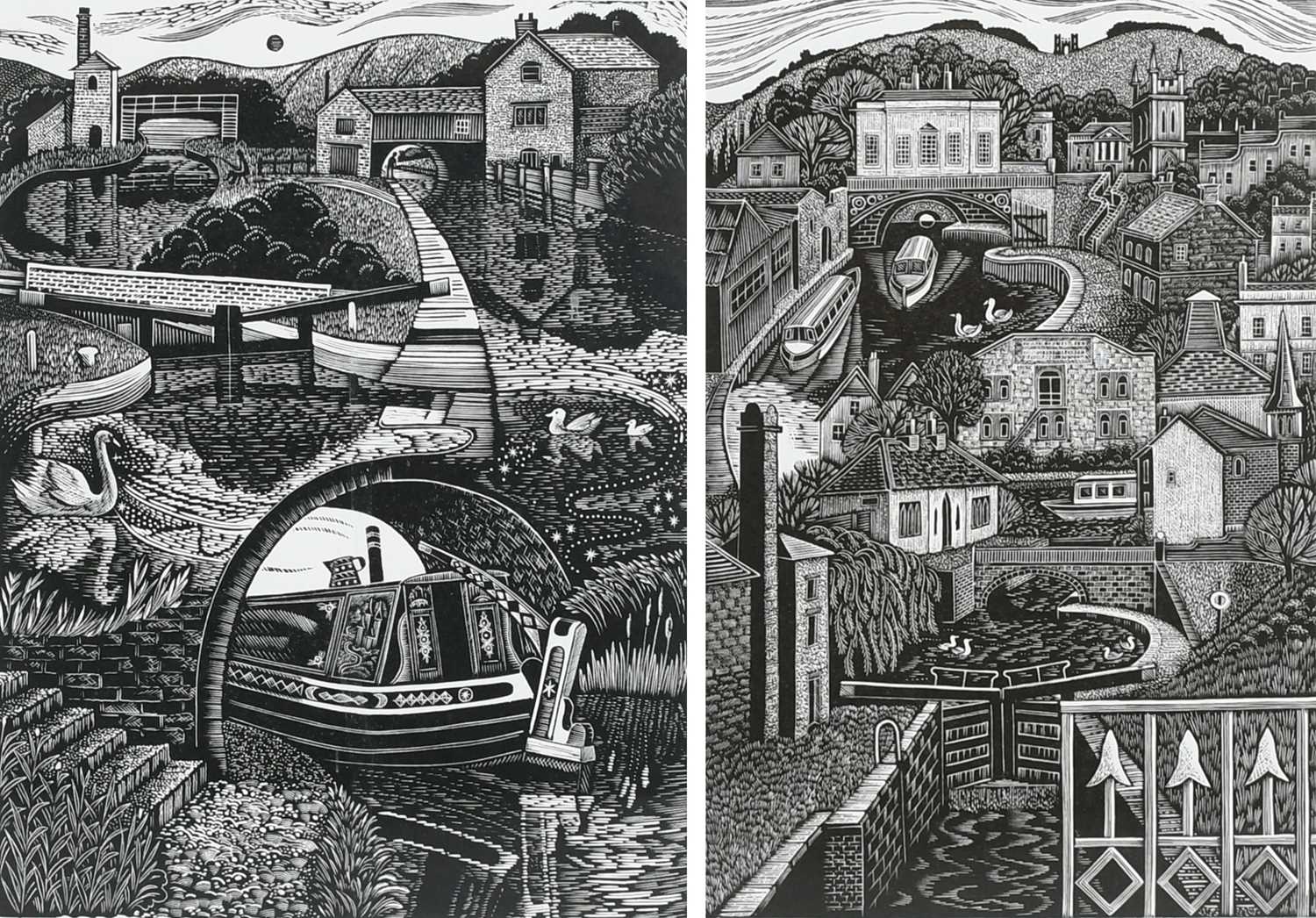 Φ Pam Pebworth (1931-2019) Kennet & Avon, Bath; Canal Reflections; Home of the Tivvy Bumper Three,