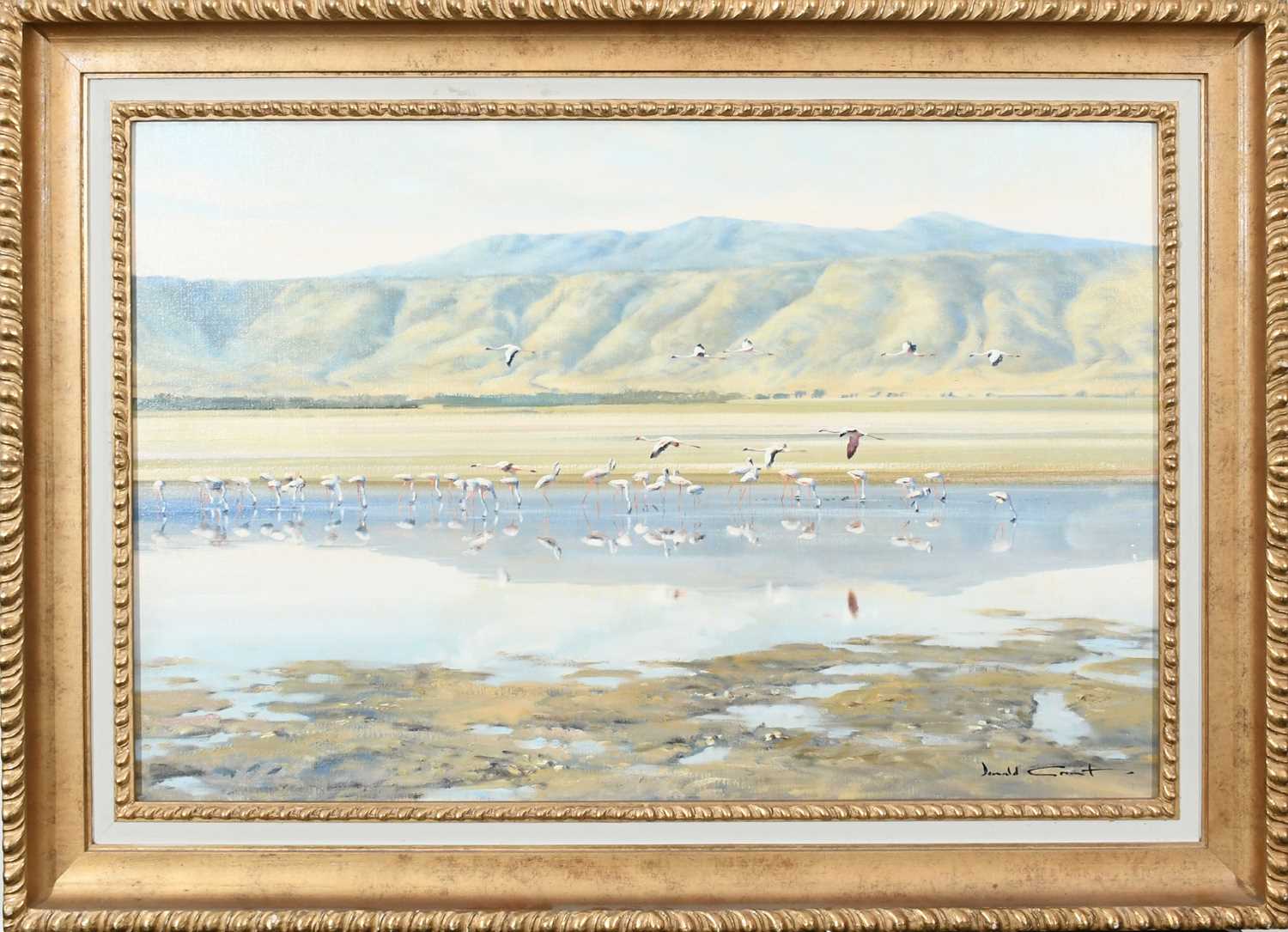 Φ Donald Grant (1924-2001) Flamingos at a watering hole Signed Donald Grant (lower right) Oil on - Image 2 of 4