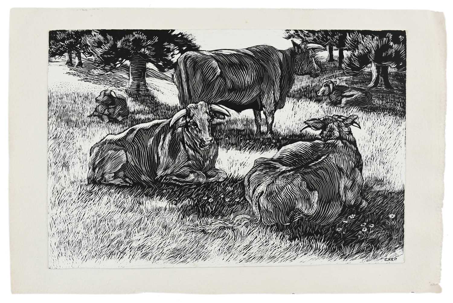 Φ Elsie Kathleen Simpson Powell (1895-1975) Out of the Rain; Swans; Chickens feeding; Cows resting - Image 27 of 40