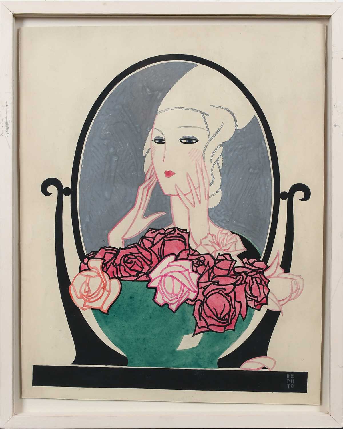 Φ Eduardo Benito (Spanish 1891-1981) Magazine cover design with an elegant lady looking at herself - Image 2 of 4
