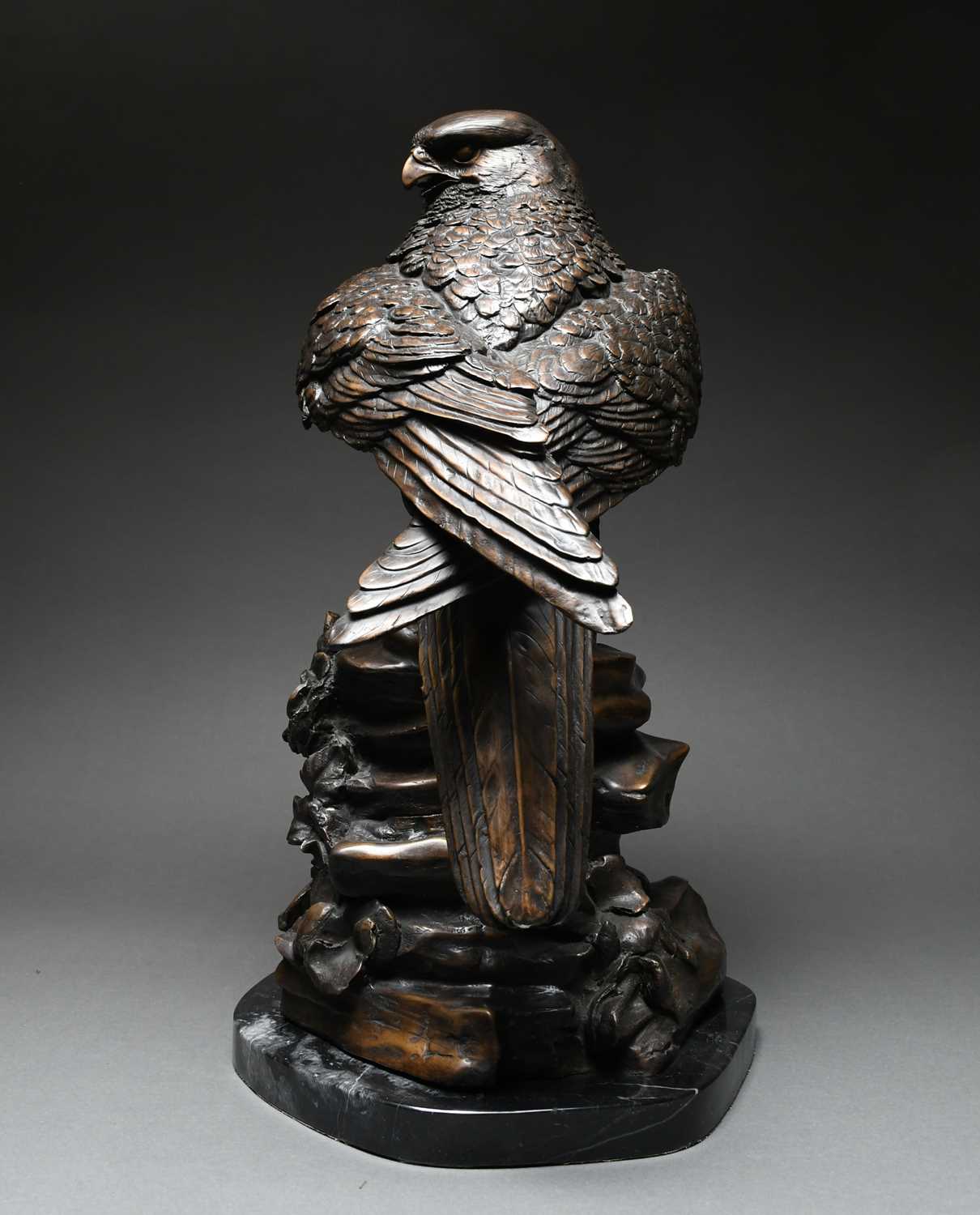 Continental School 20th Century Eagle on a rock Signed K.ain (to rock) Bronze on a black marble base - Image 4 of 5