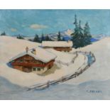 Φ Carl Felkel (1896-1980) Snow chalets in the Tyrol Signed C.FELKEL (lower right) Oil on board 31.