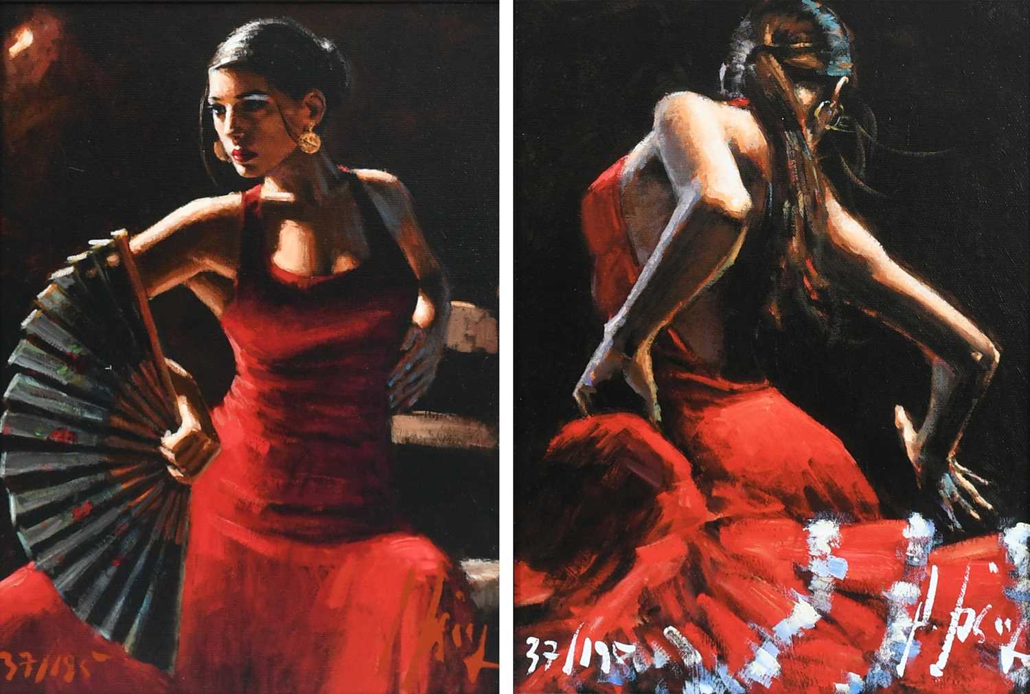 Fabian Perez (Argentinian b.1967) Celina con Abanico; Dancer in Red and white; Two, both signed F