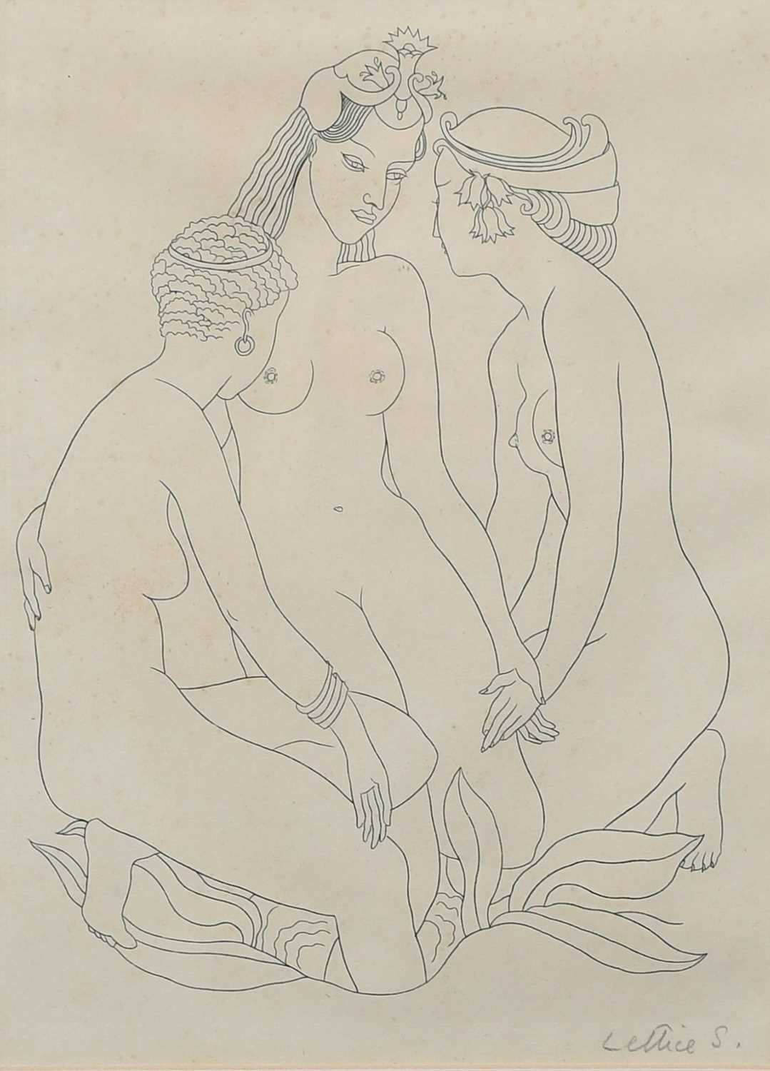 Φ Lettice Sandford (1902-1993) A couple embracing; Three female nudes Two, both signed Lettice S (in - Image 5 of 8