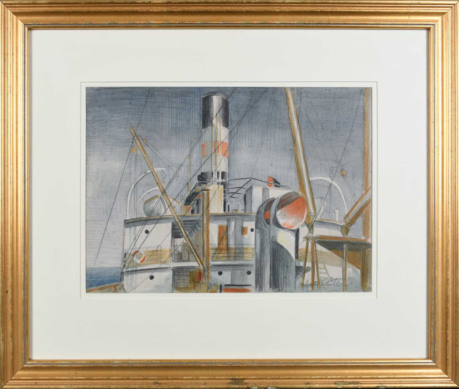 Φ Hector Whistler (1905-1978) Steamship Signed Hector Whistler (lower right) Pencil, watercolour and - Image 2 of 4