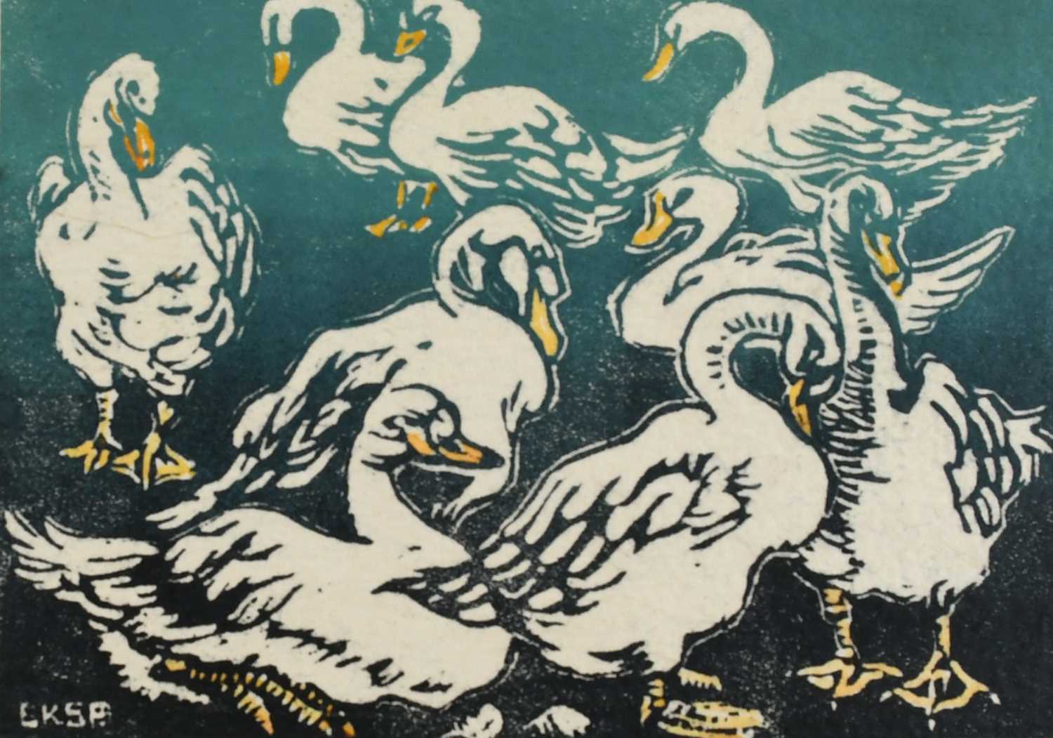 Φ Elsie Kathleen Simpson Powell (1895-1975) Out of the Rain; Swans; Chickens feeding; Cows resting - Image 5 of 40