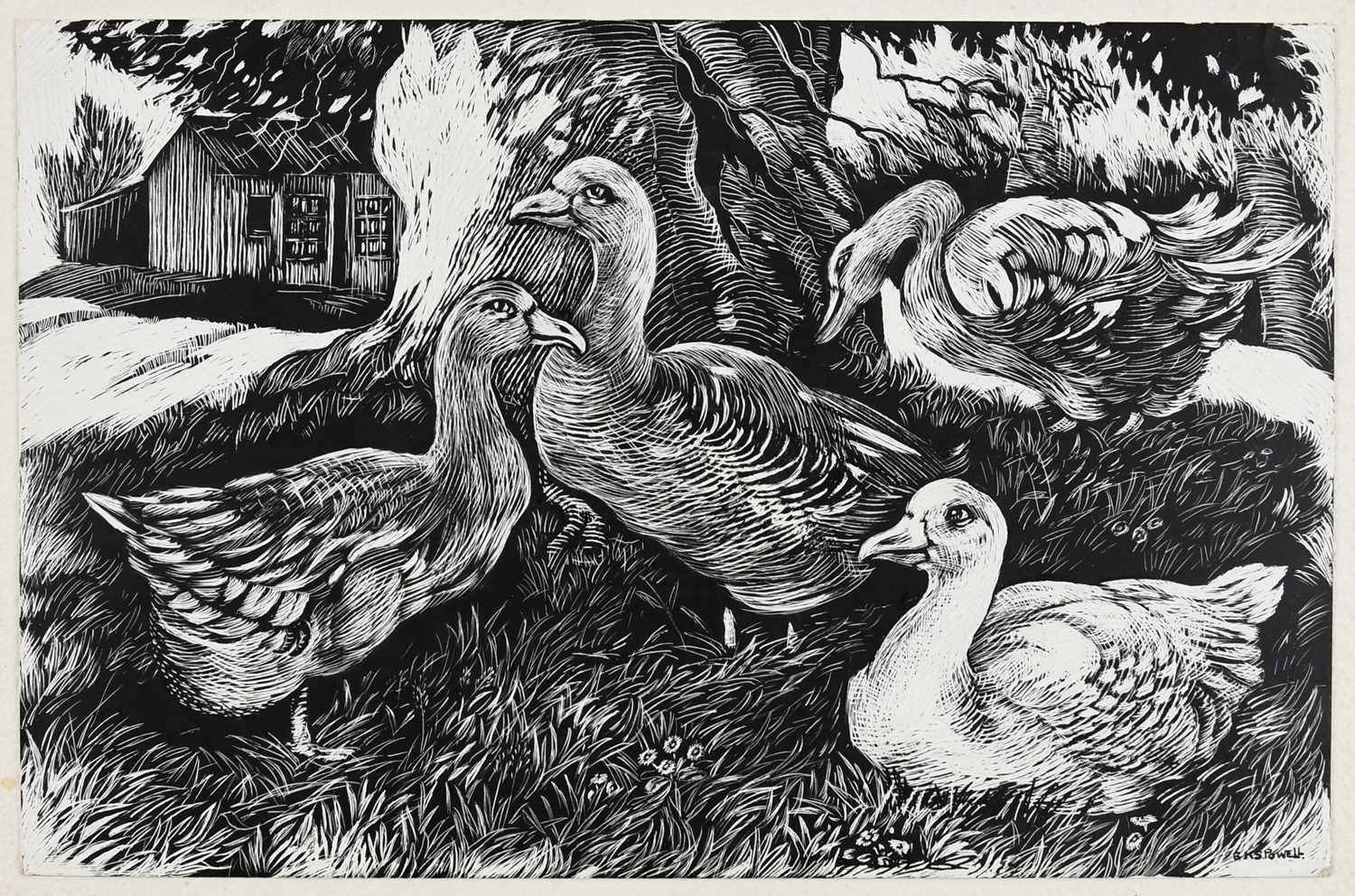 Φ Elsie Kathleen Simpson Powell (1895-1975) Out of the Rain; Swans; Chickens feeding; Cows resting - Image 29 of 40