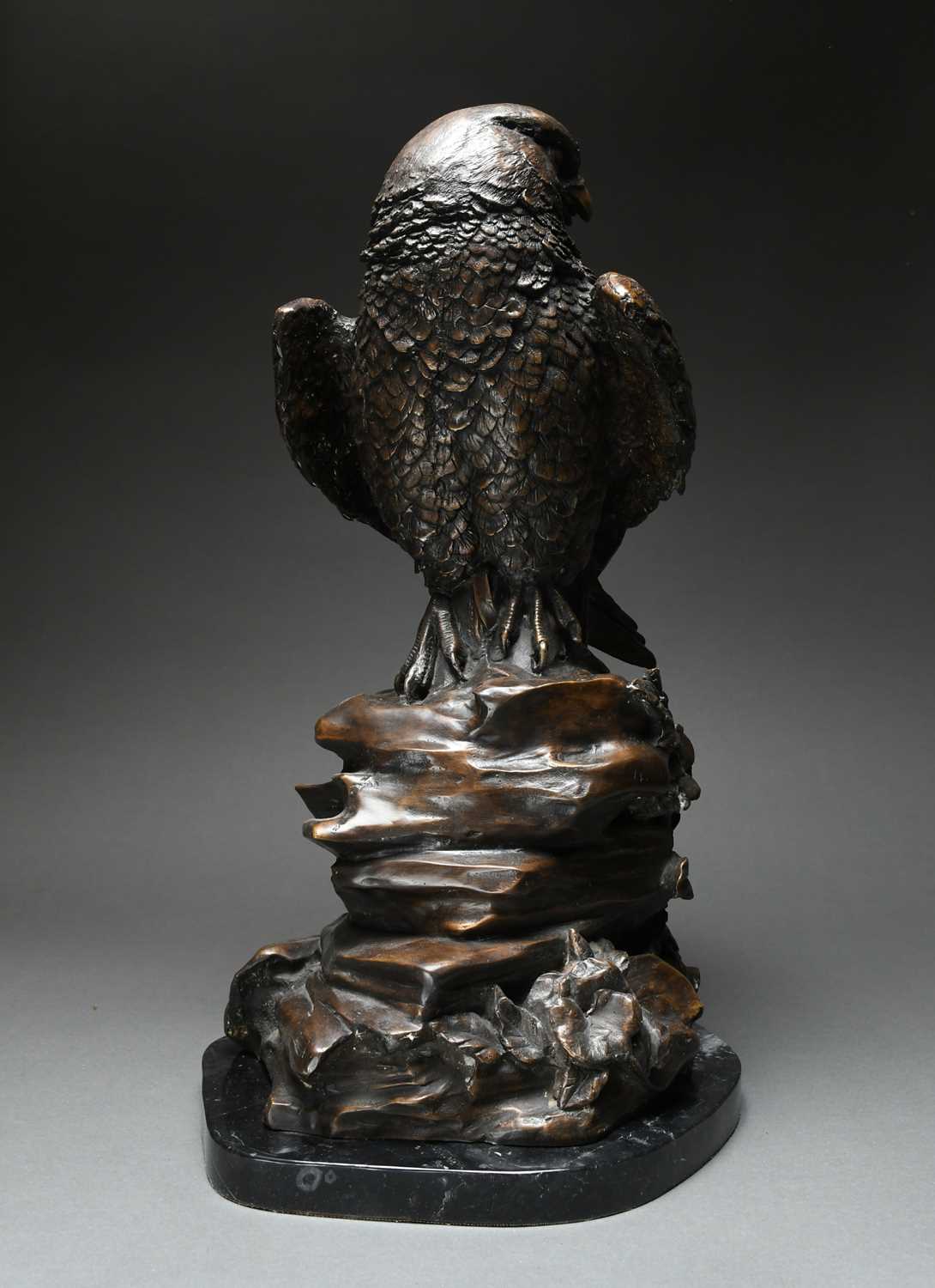 Continental School 20th Century Eagle on a rock Signed K.ain (to rock) Bronze on a black marble base - Image 3 of 5