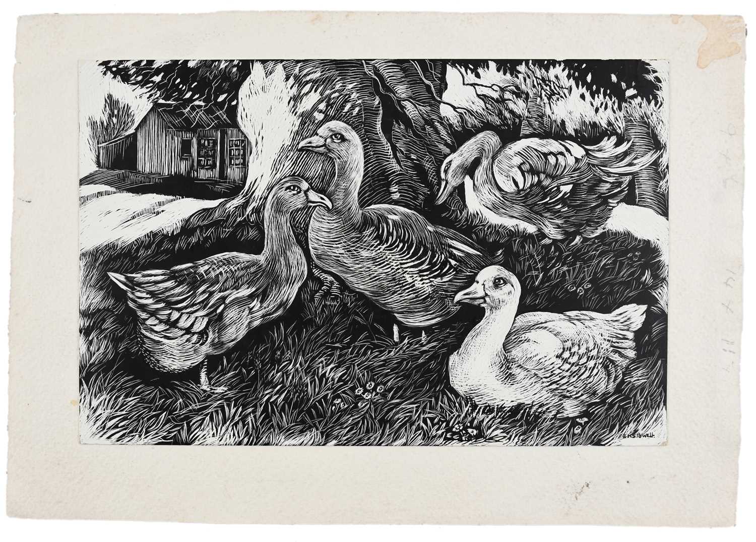 Φ Elsie Kathleen Simpson Powell (1895-1975) Out of the Rain; Swans; Chickens feeding; Cows resting - Image 30 of 40