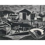 Φ Ethelbert White NEAC, RWS (1891-1972) Barge Breakers, Bayonne Wood engraving 14.1 x 17.8cm (image)