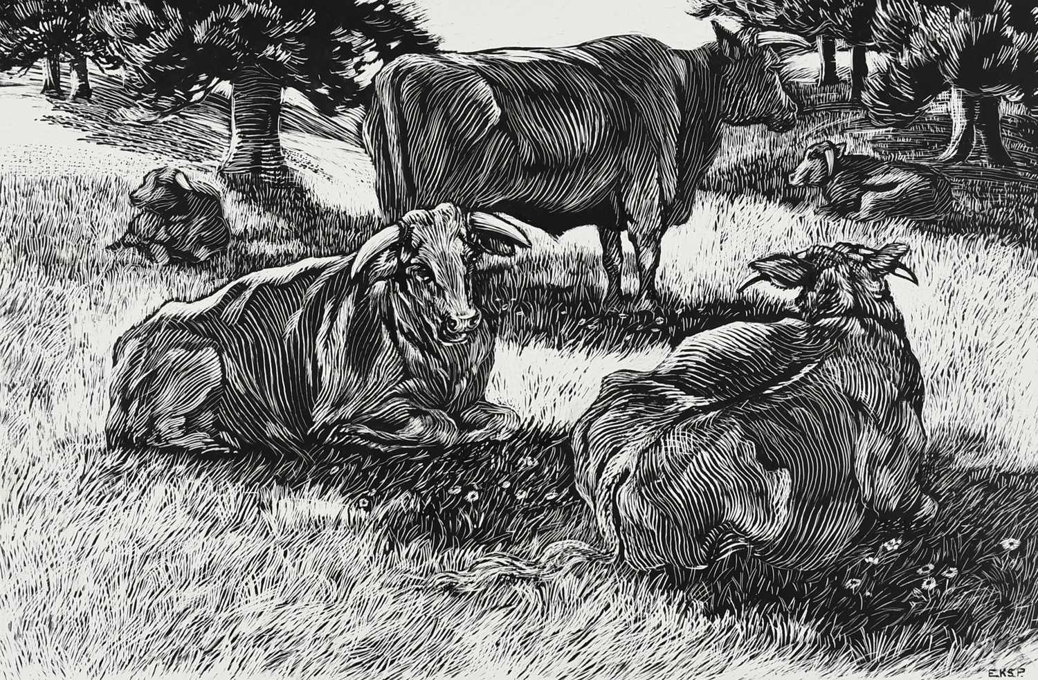 Φ Elsie Kathleen Simpson Powell (1895-1975) Out of the Rain; Swans; Chickens feeding; Cows resting - Image 26 of 40