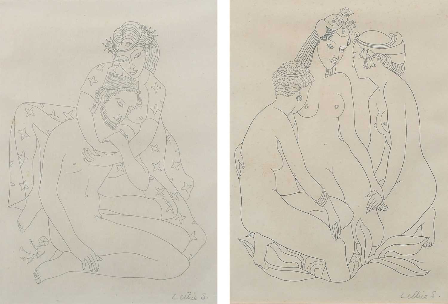 Φ Lettice Sandford (1902-1993) A couple embracing; Three female nudes Two, both signed Lettice S (in