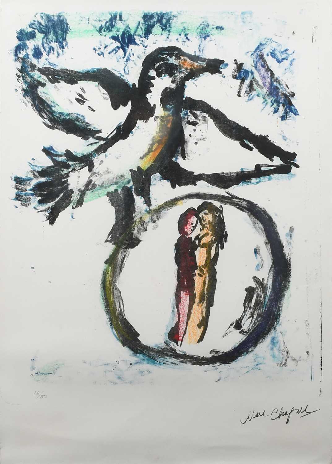 Φ After Marc Chagall L'Oiseau Vert Numbered 26/50 (in pencil to margin) Reproduction print 76.2 x