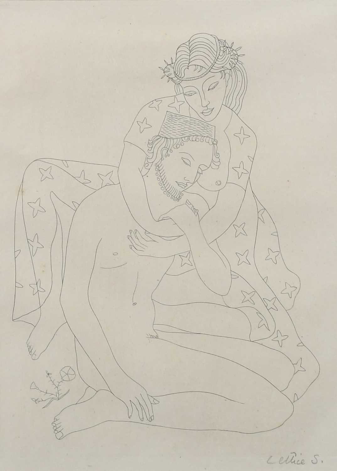 Φ Lettice Sandford (1902-1993) A couple embracing; Three female nudes Two, both signed Lettice S (in - Image 2 of 8