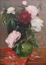 Pierre Auguste Bellet (French 1865-1924) Still life with peonies in two vases Signed P. Bellet (