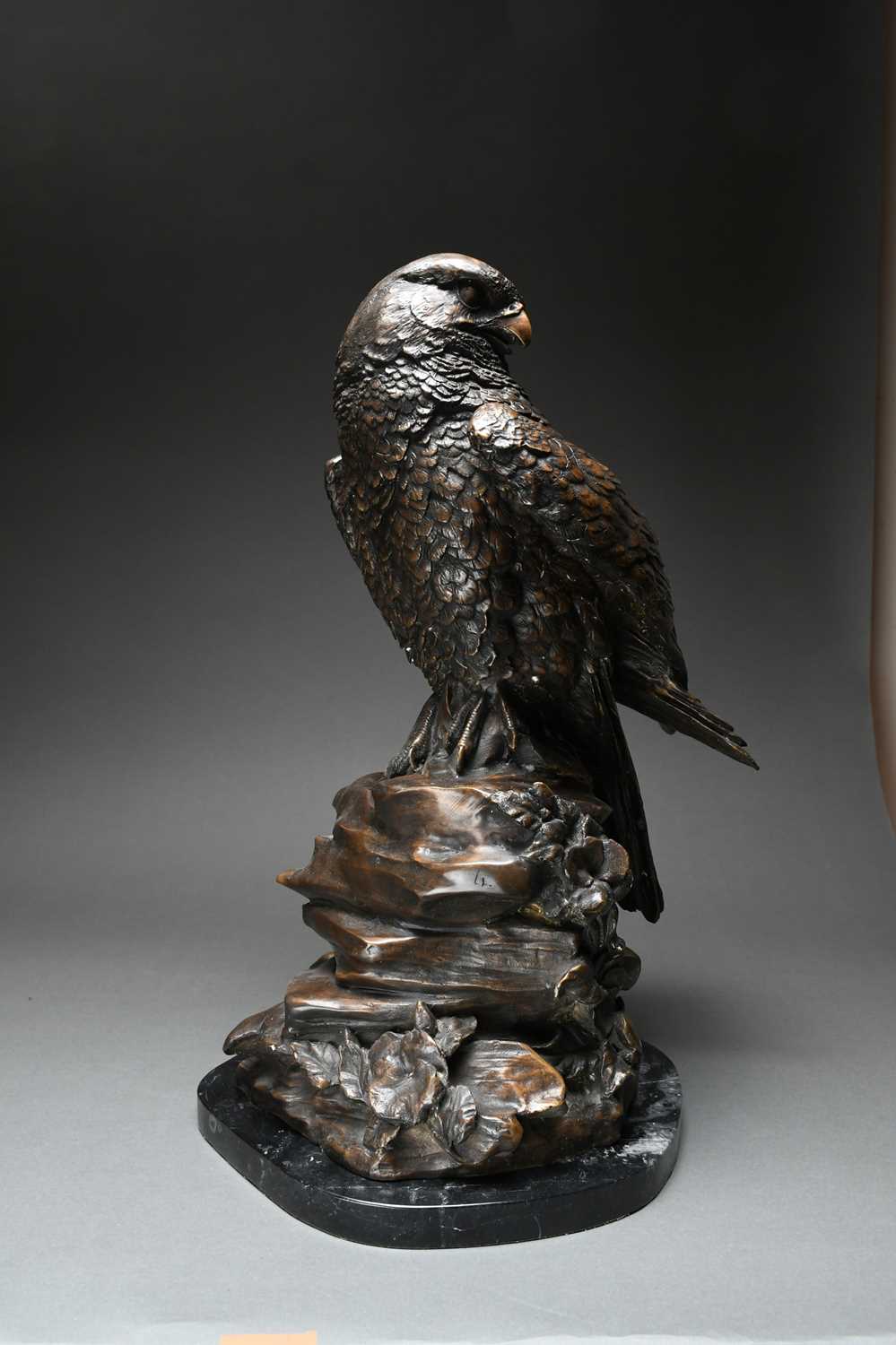 Continental School 20th Century Eagle on a rock Signed K.ain (to rock) Bronze on a black marble base - Image 2 of 5