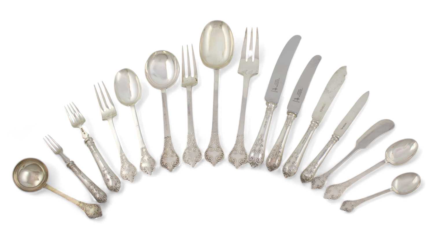 A collection of silver Lace-Back and Front Trefid pattern flatware, the majority by Thomas