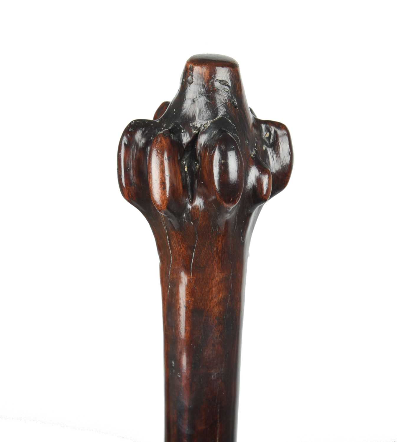 A Fiji club waka Melanesia with a flanged root head and a carved tavatava grip, 112cm long. - Image 3 of 4