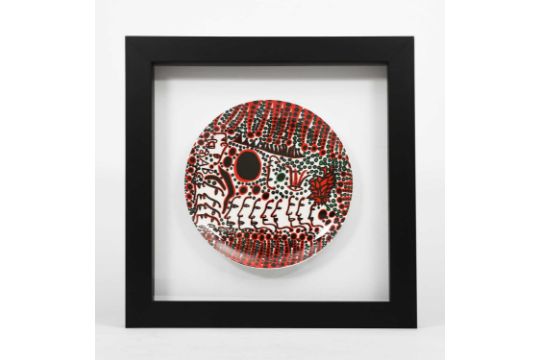 Yayoi Kusama (born 1929) ceramic plate framed 26cm. diam.