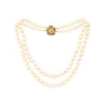 Asprey, a cultured pearl, yellow sapphire and diamond necklace, designed as a double row of cultured