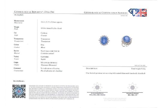 A sapphire and diamond cluster ring, the oval-cut sapphire weighing 13.16cts within a surround of - Image 5 of 6