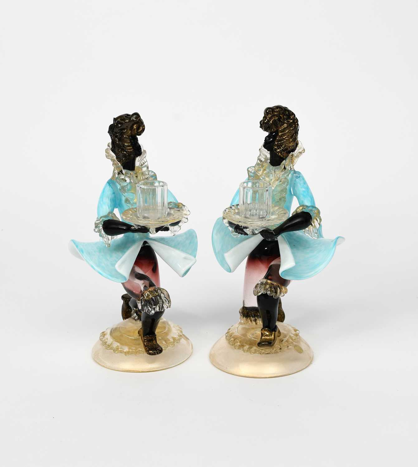 A pair of Murano glass figural candlesticks in the manner of Barovier & Toso, each modelled as a - Image 3 of 3