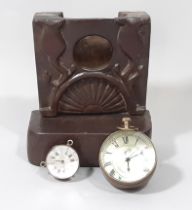 19th century treen watch holder with carved detail, 19th century style globe watch with French