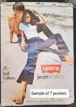 Seven 1970s vintage Levi's Jeans posters, largest: 80 x 101 cm (7)