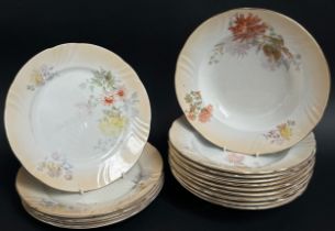 Doulton Burslem floral pattern dinnerware within gilded bands comprising dinner plates, side plates,