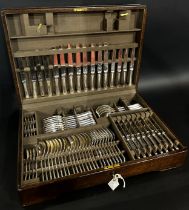 A canteen of Mappin & Webb cutlery, complete for eight settings, seven silver apostle spoons and a