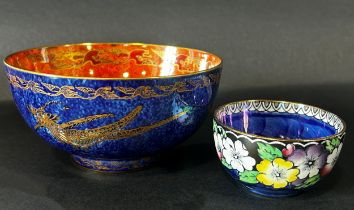 Wedgwood Fairyland ironstone bowl with phoenix and crane detail and Maling bowl with floral