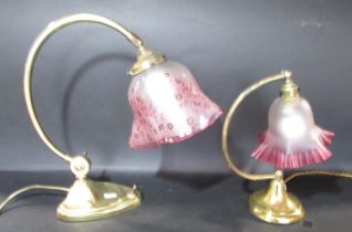 An Edwardian style desk or reading lamp with arched column and original satin glass shade,