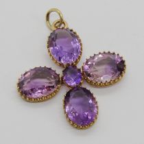 19th century yellow metal claw set amethyst cross pendant, 3.5 x 2.9cm approx, 4.2g