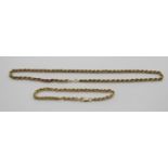 9ct rope twist chain collar necklace and matched bracelet, 8.8g total