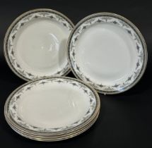 A group of six Gladstone Minton outsized dinner plates with repeating borders