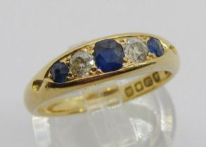 Edwardian 18ct old-cut sapphire and diamond gypsy ring, maker 'WJH', London 1907, size L/M, 4.6g