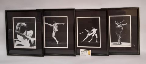 Nineteen framed 20th century photos of dancers and ballerinas, some inscribed with the dancers