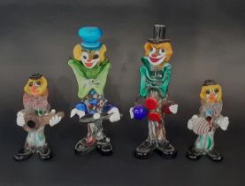 Four Murano Glass Clowns, two 26cm tall approx and two 17cm tall approx (4)