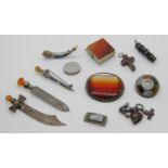 Collection of antique Scottish agate jewellery, to include two silver bookmarks with gem set