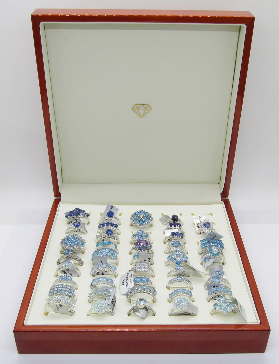 Collection of blue - turquoise coloured gem set silver dress rings, to include kyanite, star - Image 2 of 4