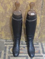 A pair of vintage black leather riding boots stamped to interior Bartley and sons London (complete