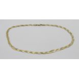 9k bi-colour woven chain collar necklace, 6.7g