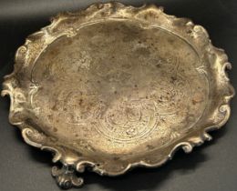 A Victorian silver tray, Edward Barnard & Sons Ltd, London 1874, engraved and scrolled, repairs to