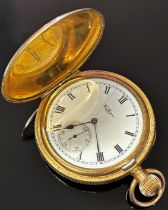 An American Waltham gold plated fob / pocket watch, the white enamelled dial with black Roman