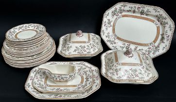 Spode Royal Jasmine pattern dinnerware comprising dinner plates, side plates, dessert plates,