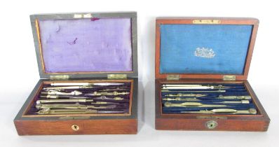 Two 19th century mahogany cased geometry drawing sets.