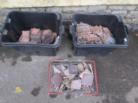 A quantity of reclaimed encaustic floor tiles to include a number of small Gothic quatrefoil